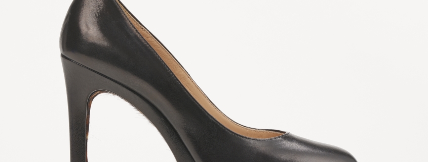 Black platform pump with chrome stiletto