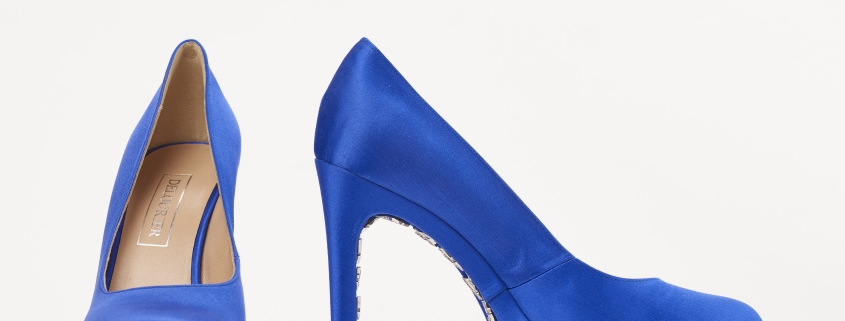 Bright blue high heels with platform soles.